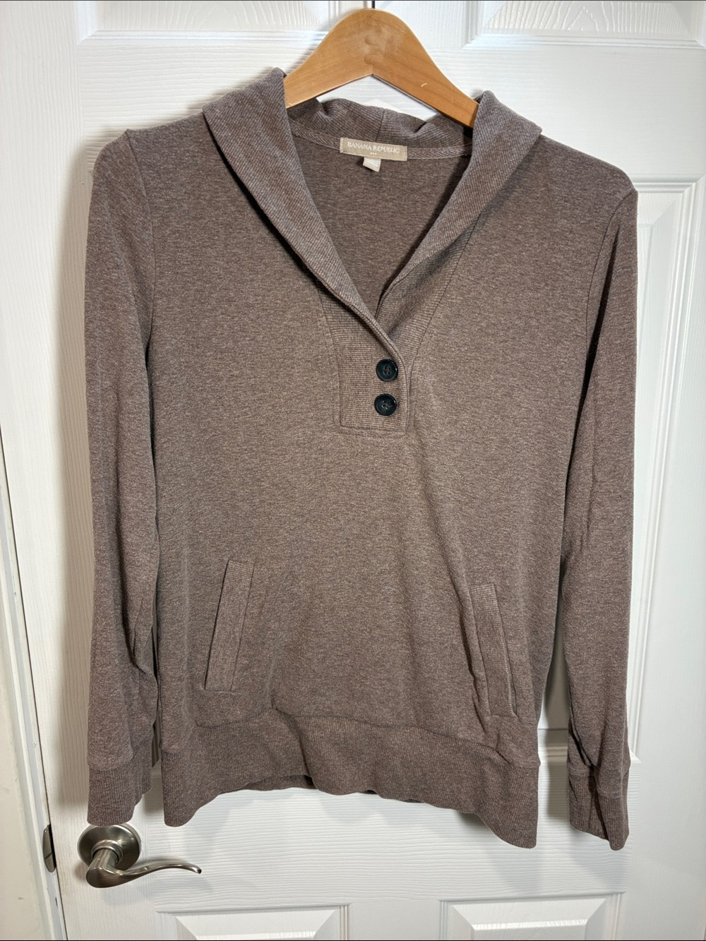 Banana Republic Men's Brown Heather Shawl-Neck Pullover